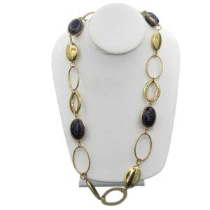 Vintage Necklace Gold Plated Toned & Faux Bloodstone Large Link